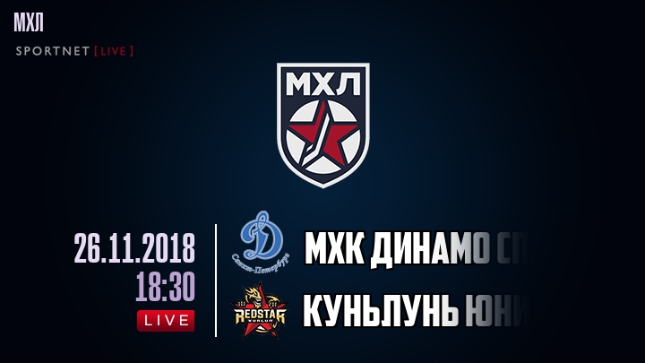 МХК Динамо СПб — Куньлунь Юниор, смотреть онлайн 26 ноября 2018