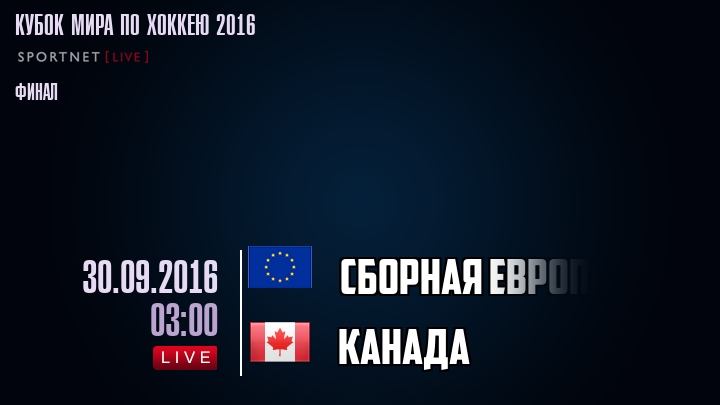 Сборная Европы - Канада - смотреть онлайн 30 сентября 2016