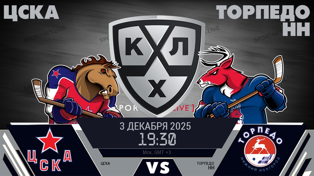 ЦСКА — Торпедо НН, смотреть онлайн 3 декабря 2025